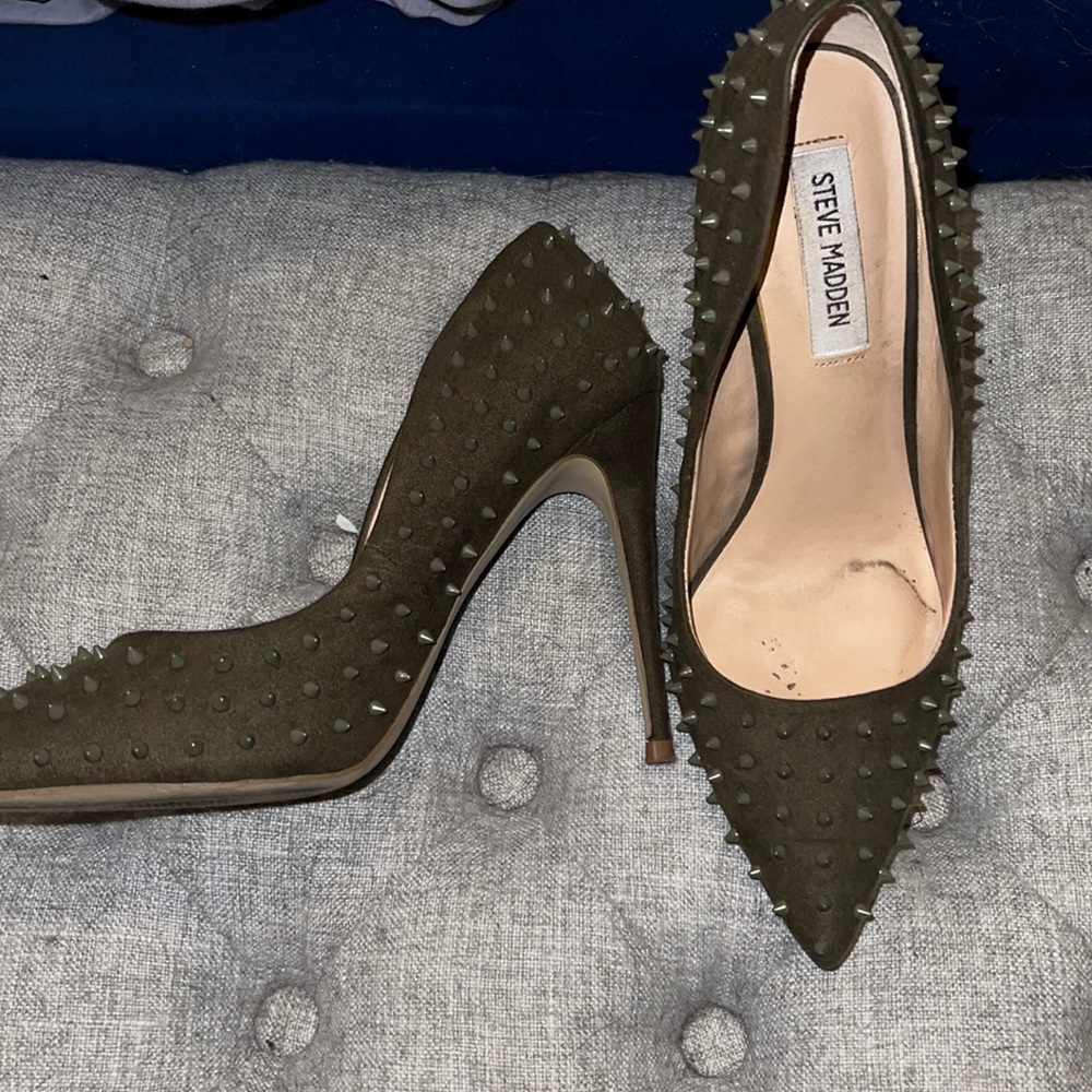 Army green Steve Madden stuffed stilettos